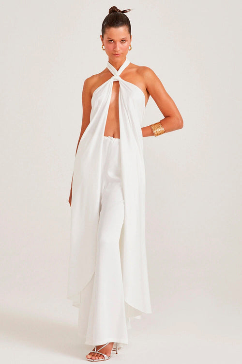 VESTIDO LONGO FRENTE UNICA COM ABERTURA FRONTAL OFF WHITE