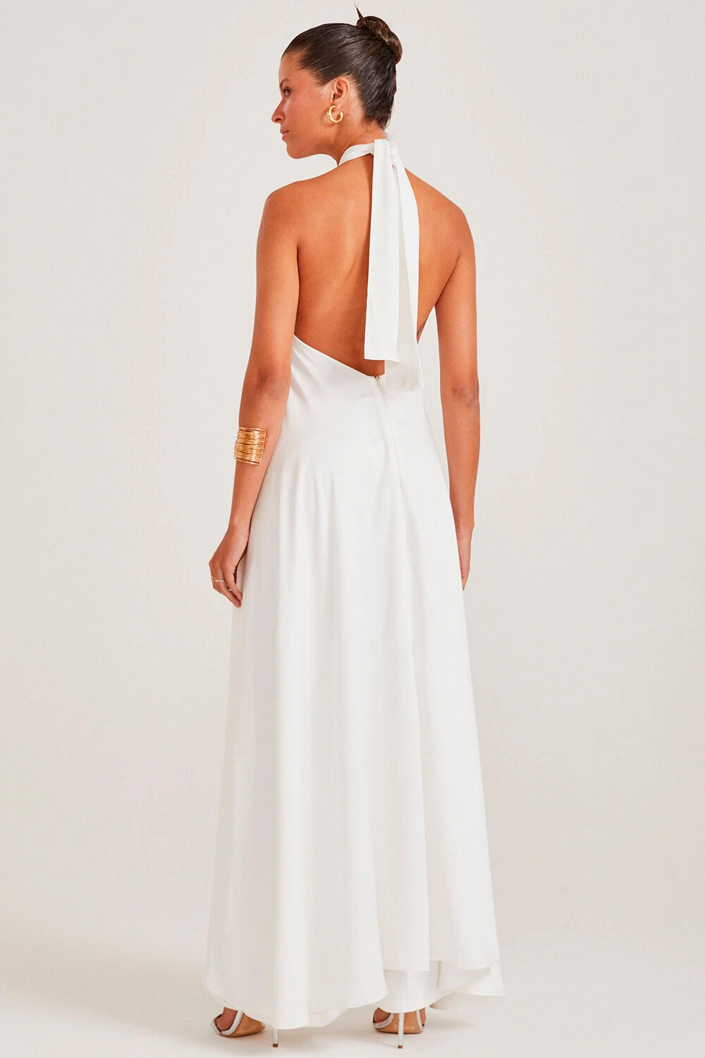 VESTIDO LONGO FRENTE UNICA COM ABERTURA FRONTAL OFF WHITE