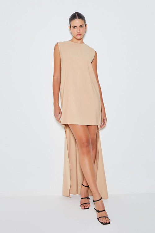 VESTIDO MULLET DECOTE COSTAS PRETO KAKI CLARO