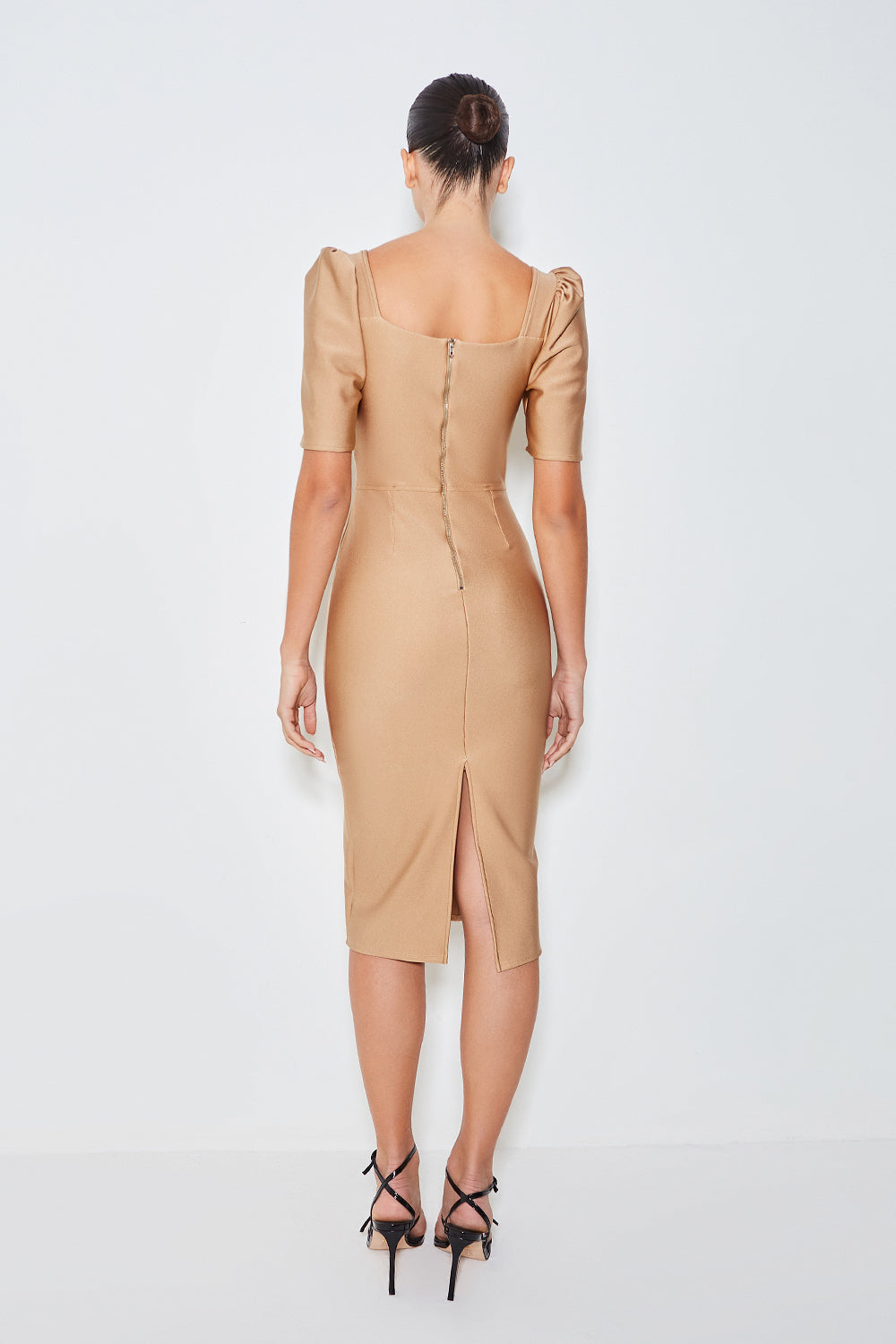 VESTIDO MIDI SCULPT DECOTE COM ARO KAKI
