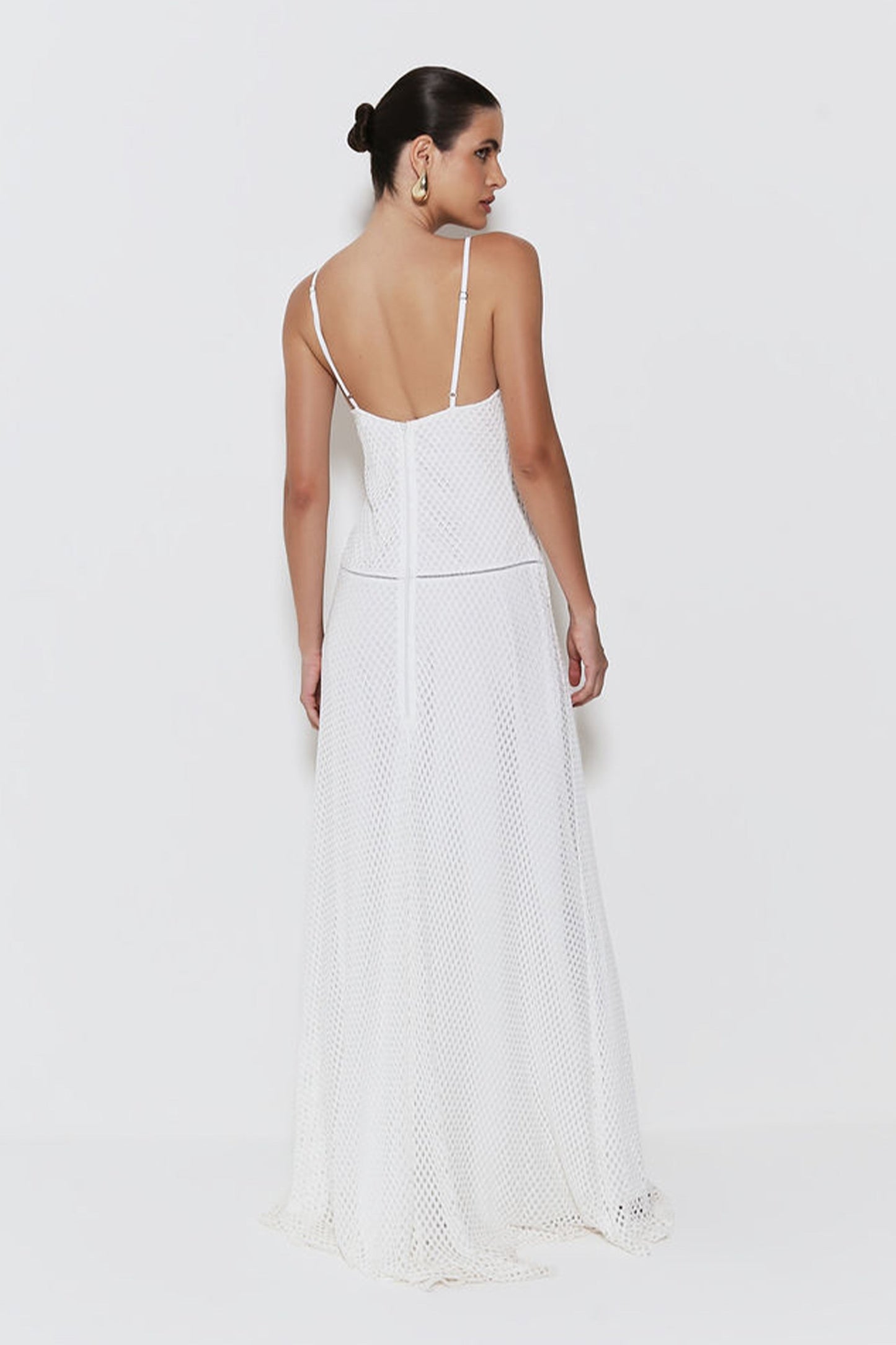 VESTIDO LONGO ALCA FINA EM TRICOT TELA OFF WHITE
