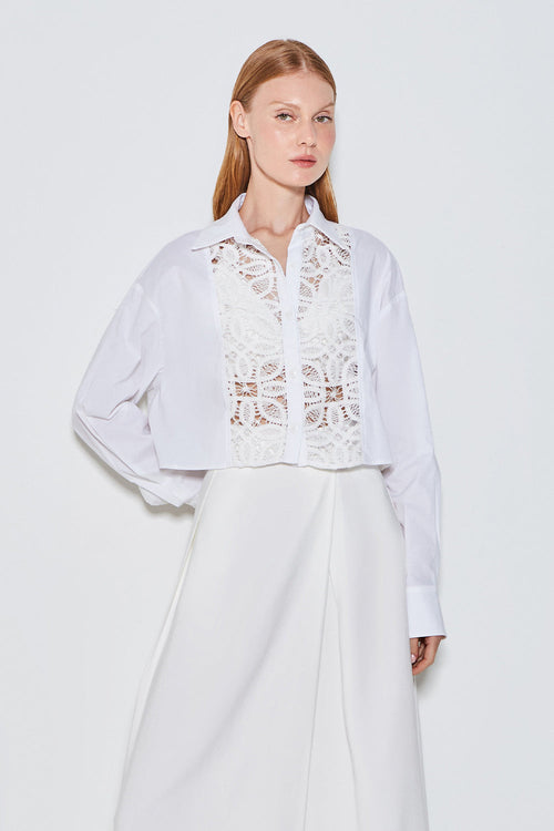 CAMISA MANGA LONGA DETALHE EM RENDA OFF WHITE