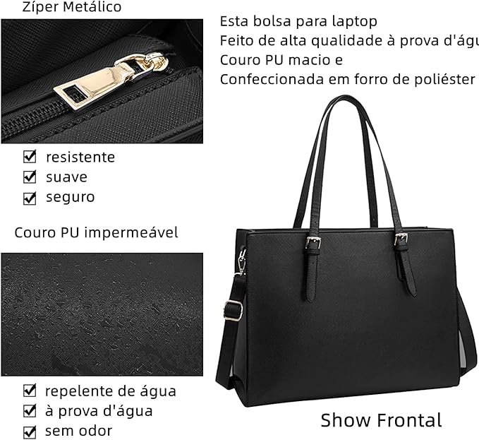 Bolsa de laptop para mulheres à prova d'água de couro leve 15,6 Polegadas.