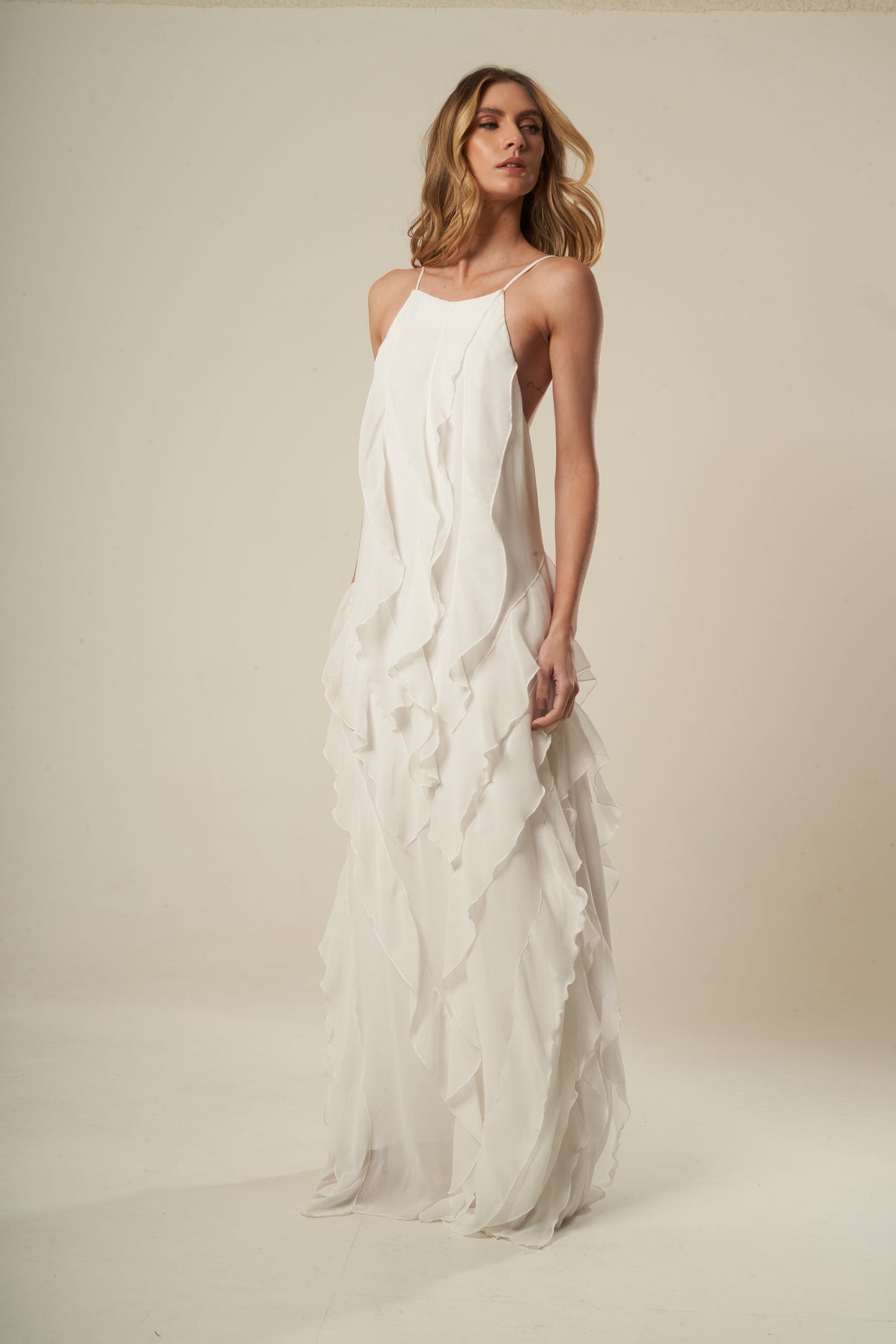 Vestido Babados Off White