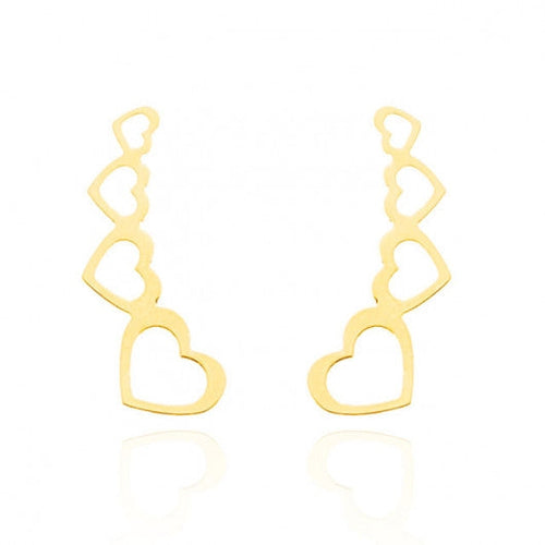Brinco Ear Cuff Corações Vazados Ouro 18K