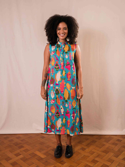 Vestido Gola Padre Peixes | Azul