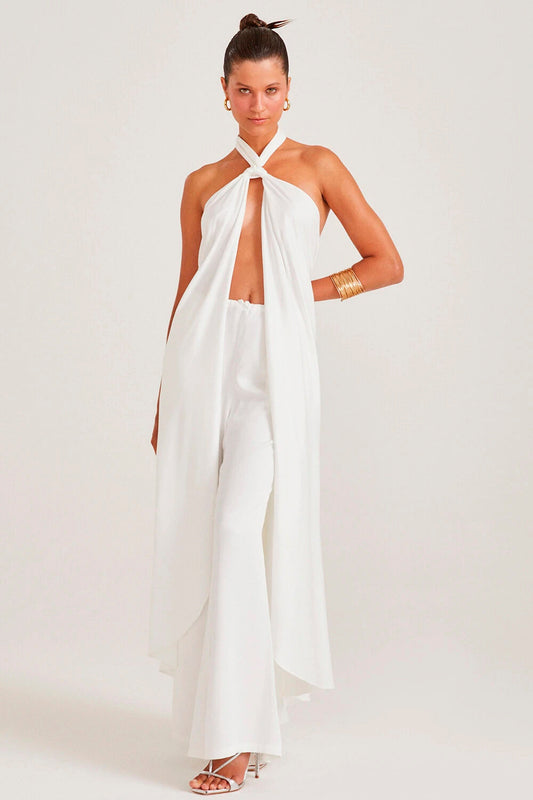 VESTIDO LONGO FRENTE UNICA COM ABERTURA FRONTAL OFF WHITE