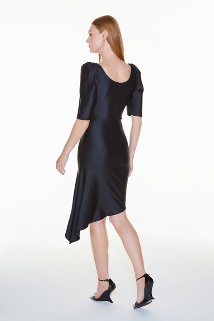 VESTIDO MIDI SCULPT DECOTE FRANZIDO PRETO