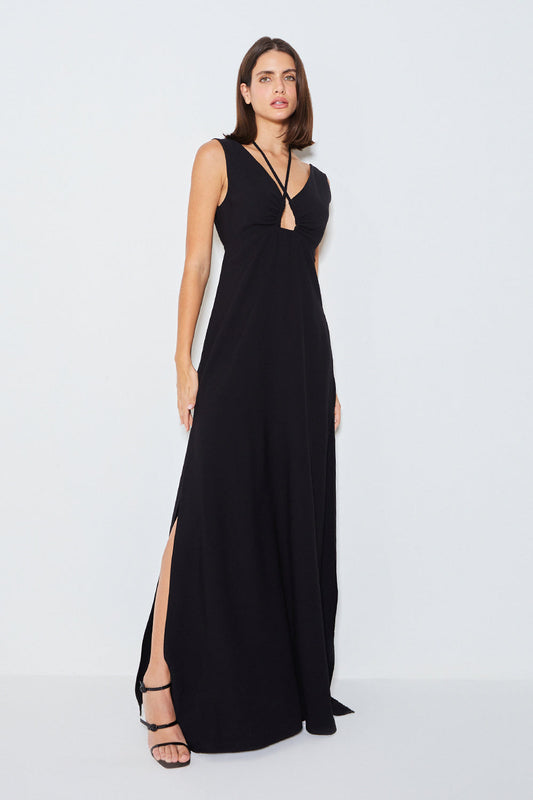 VESTIDO LONGO COM COSTAS DECOTADA PRETO