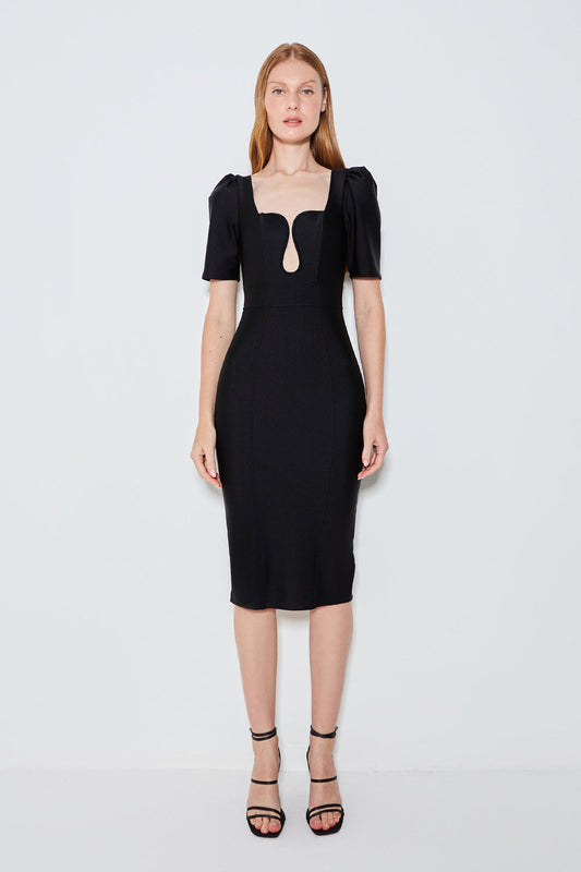 VESTIDO MIDI SCULPT DECOTE COM ARO PRETO