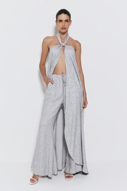 VESTIDO LONGO TUNICA COM ABERTURA FRONTAL E AMARRACAO AZUL