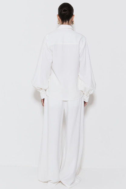 CAMISA MANGA COMPRIDA COM MANGAS AMPLAS E FRANZIDO PUNHO OFF WHITE