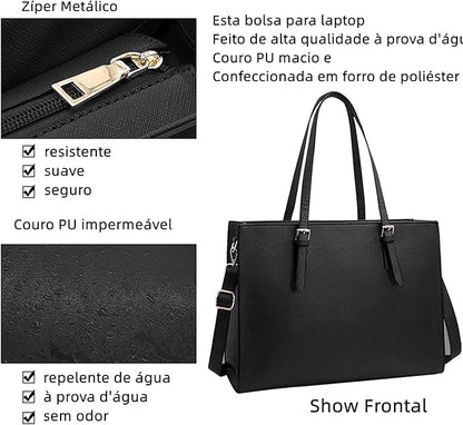 Bolsa de laptop para mulheres à prova d'água de couro leve 15,6 Polegadas.