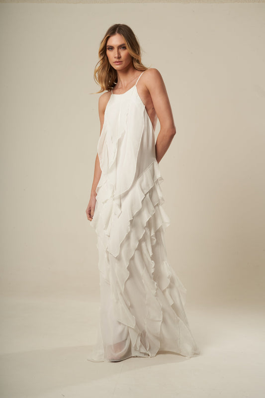 Vestido Babados Off White