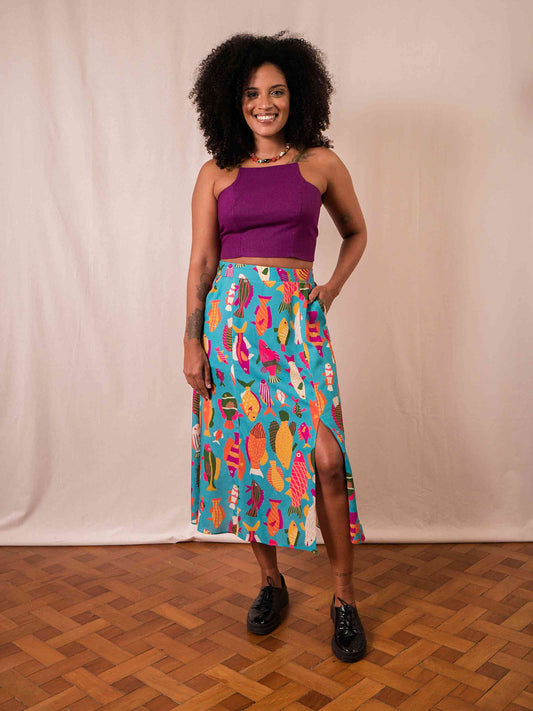 Saia Agatha Peixes | Azul