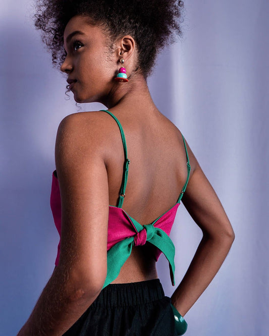 Top Laço Dupla Face | Verde e Pink