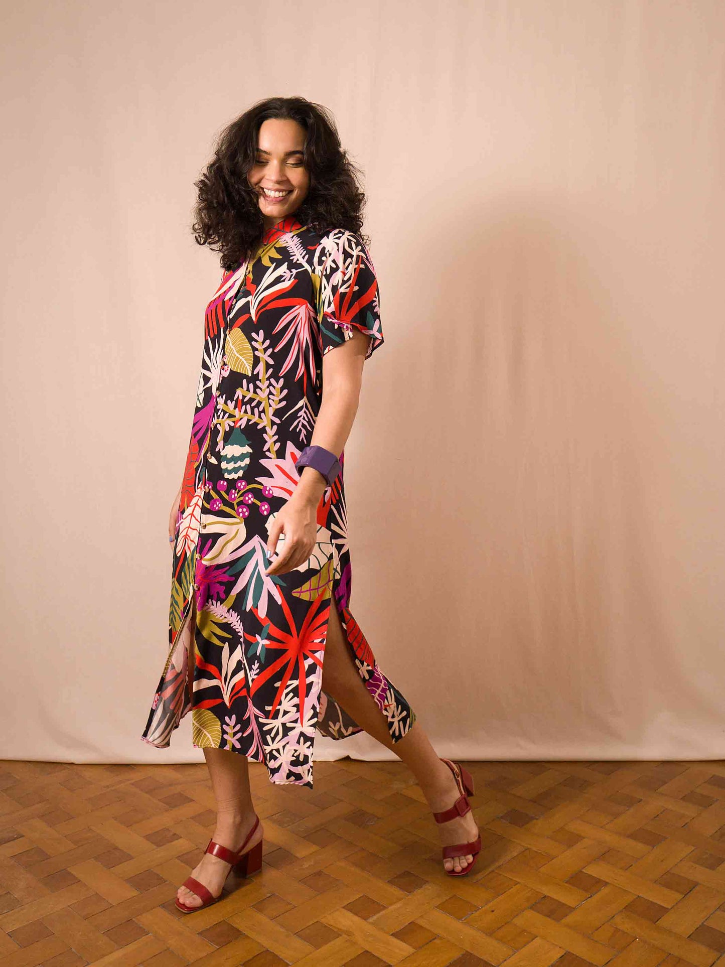 VESTIDO NIPÔNICA LONGUETE | FOLHAGENS