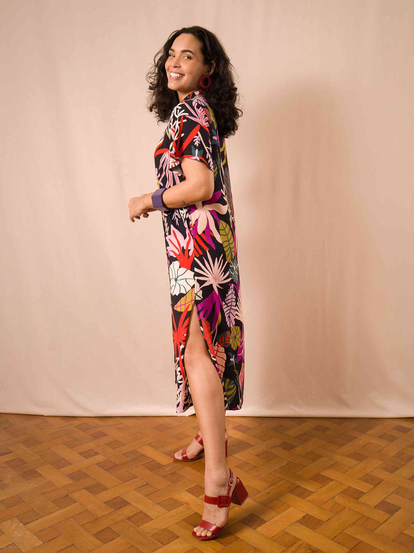 VESTIDO NIPÔNICA LONGUETE | FOLHAGENS