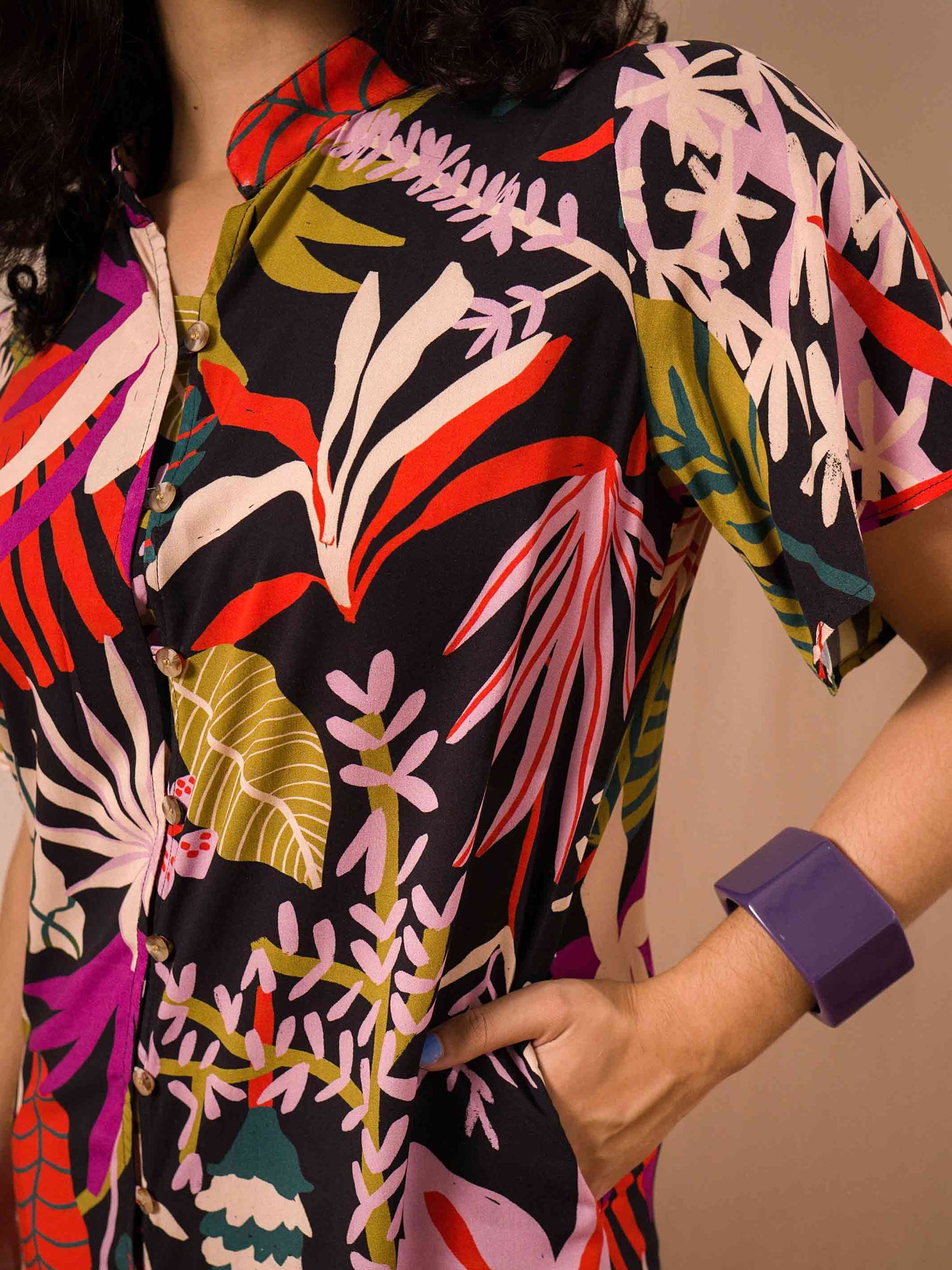 VESTIDO NIPÔNICA LONGUETE | FOLHAGENS