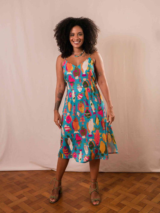 Vestido Pilar Peixes | Azul