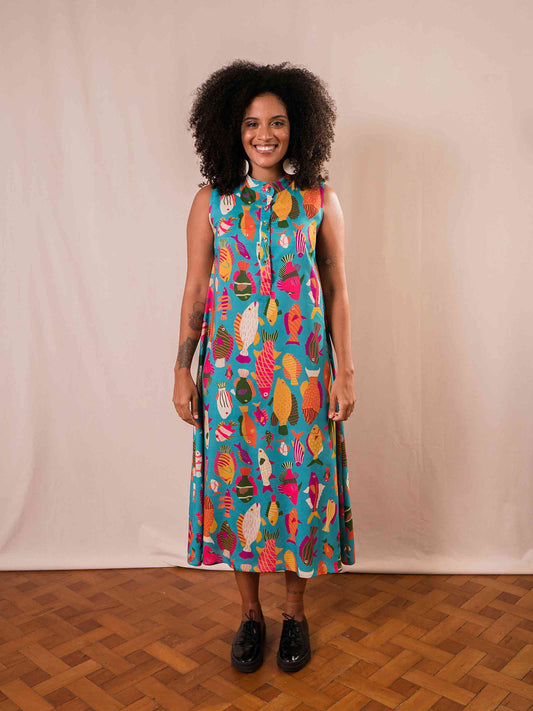 Vestido Gola Padre Peixes | Azul