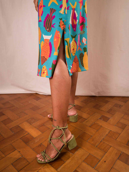 Vestido Pilar Peixes | Azul
