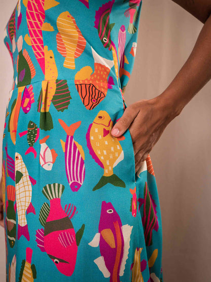 Vestido Pilar Peixes | Azul