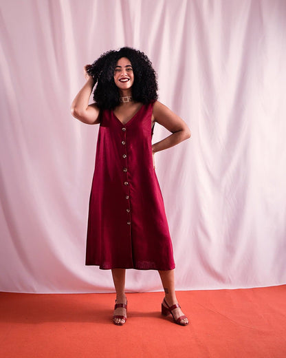 Vestido Lina | Linho Vinho