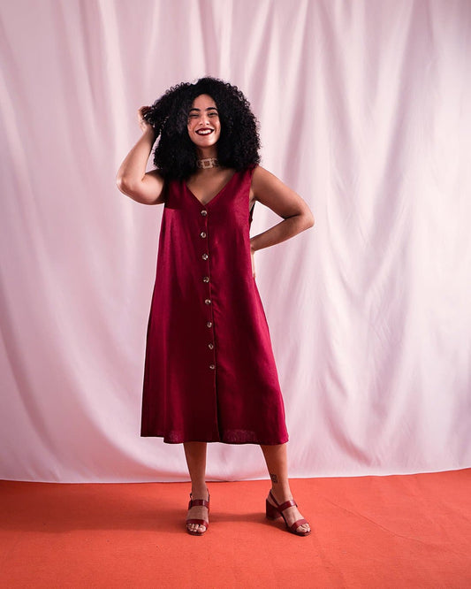 Vestido Lina | Linho Vinho
