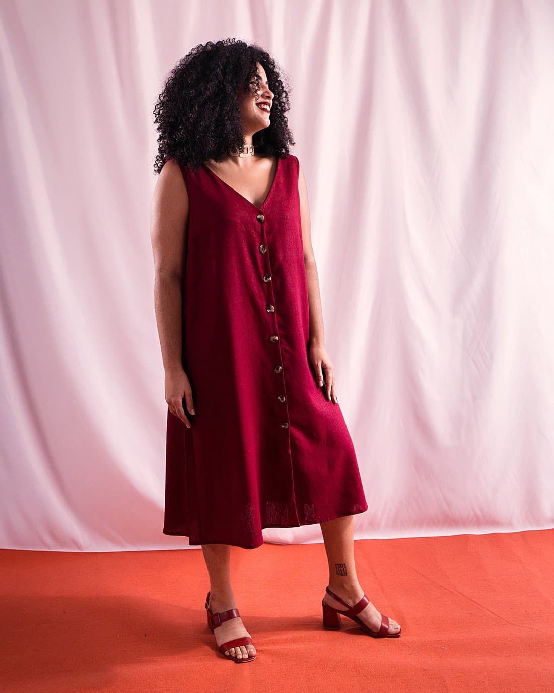 Vestido Lina | Linho Vinho
