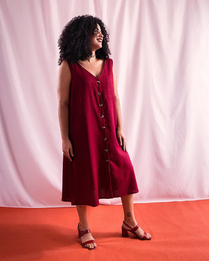 Vestido Lina | Linho Vinho